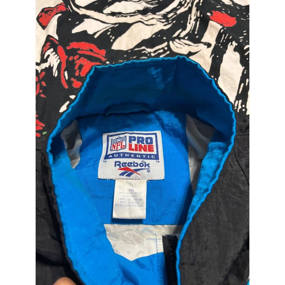 Vintage Reebok NFL Pro Line Carolina Panthers Windbreaker Jacket XXL Black Blue